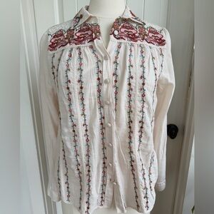 Embroidered Cream Button-Front Women's Top Sz 2
